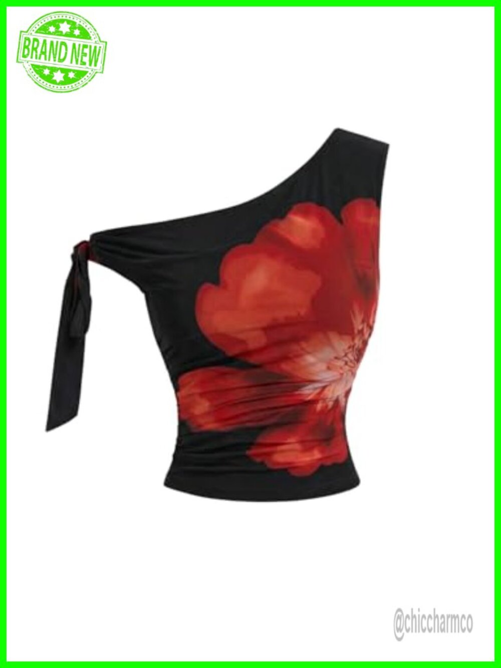 Women's Floral Mesh One Shoulder Crop Top Sleeveless Tie Dye Asymmetrical